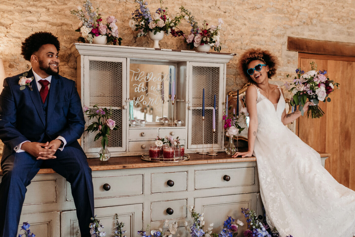 lavender and blue styled shoot at Stratton Court Barn by Kate Marie Event Styling in Oxfordshire