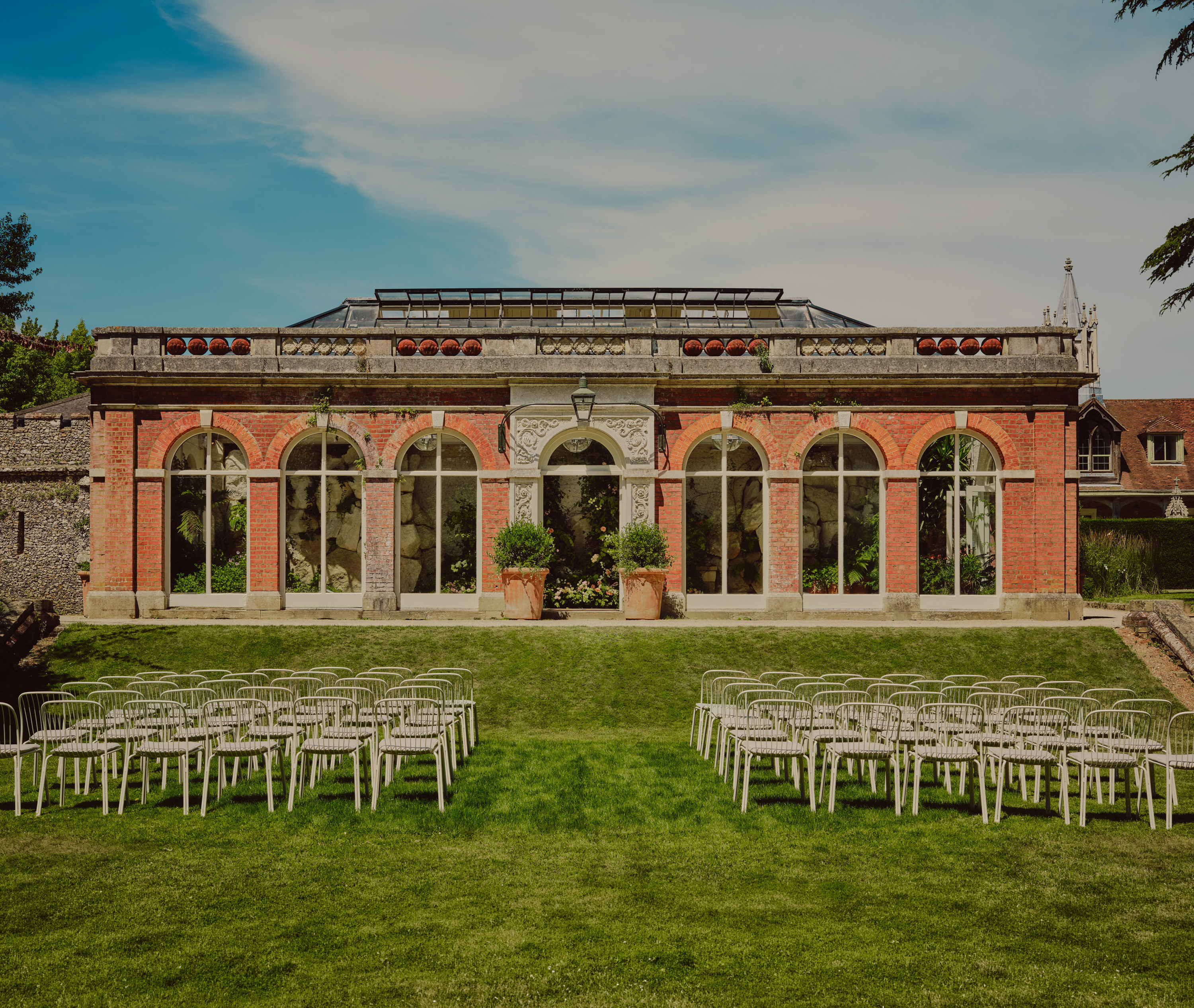 Exterior of The Glasshouse at Duke’s Yard at Ashridge House surrounded by gardens