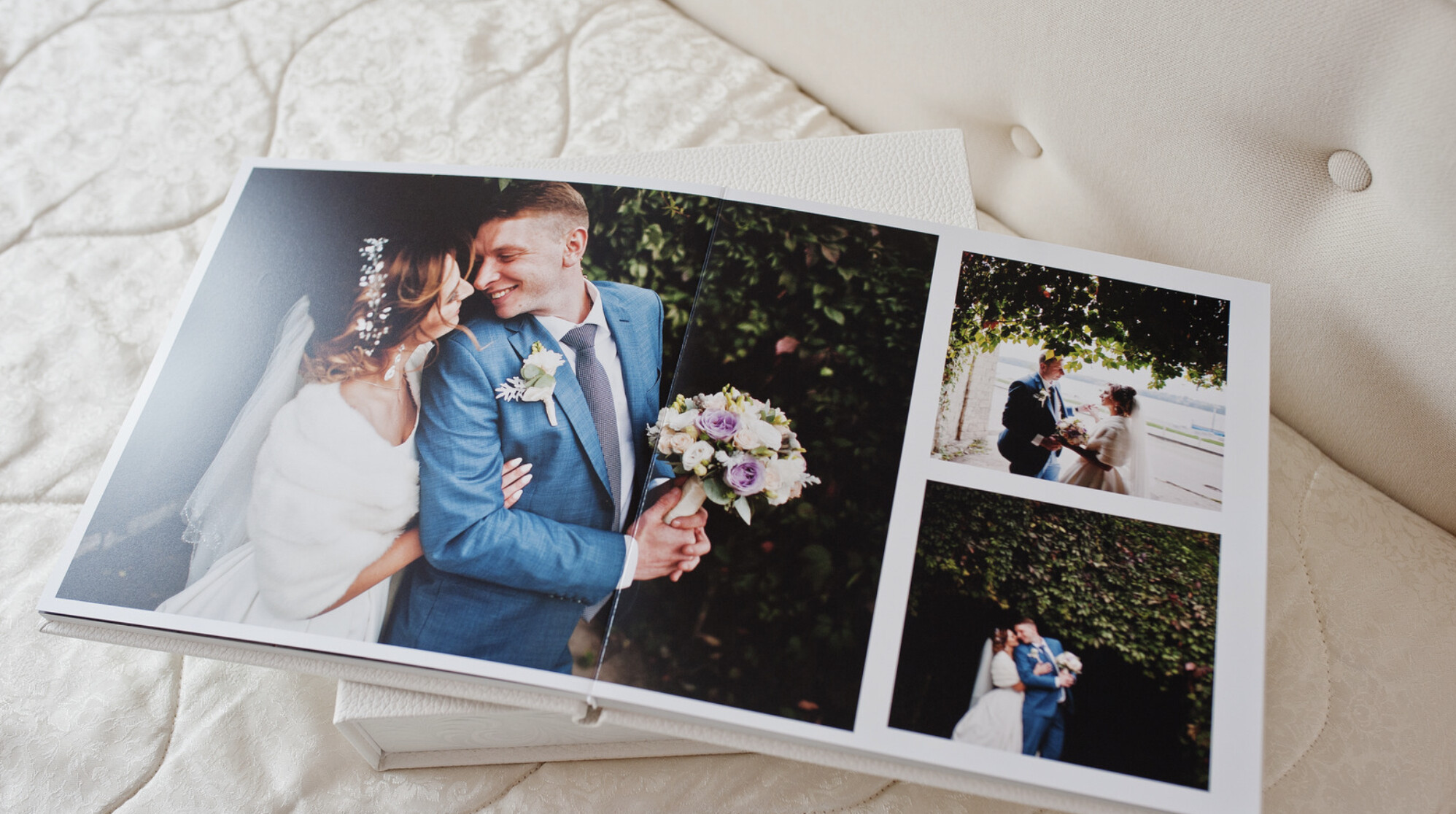Images of a wedding in a photo album