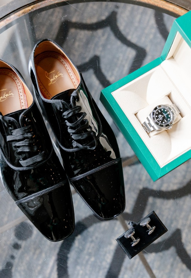 Grooms wedding shoes and watch