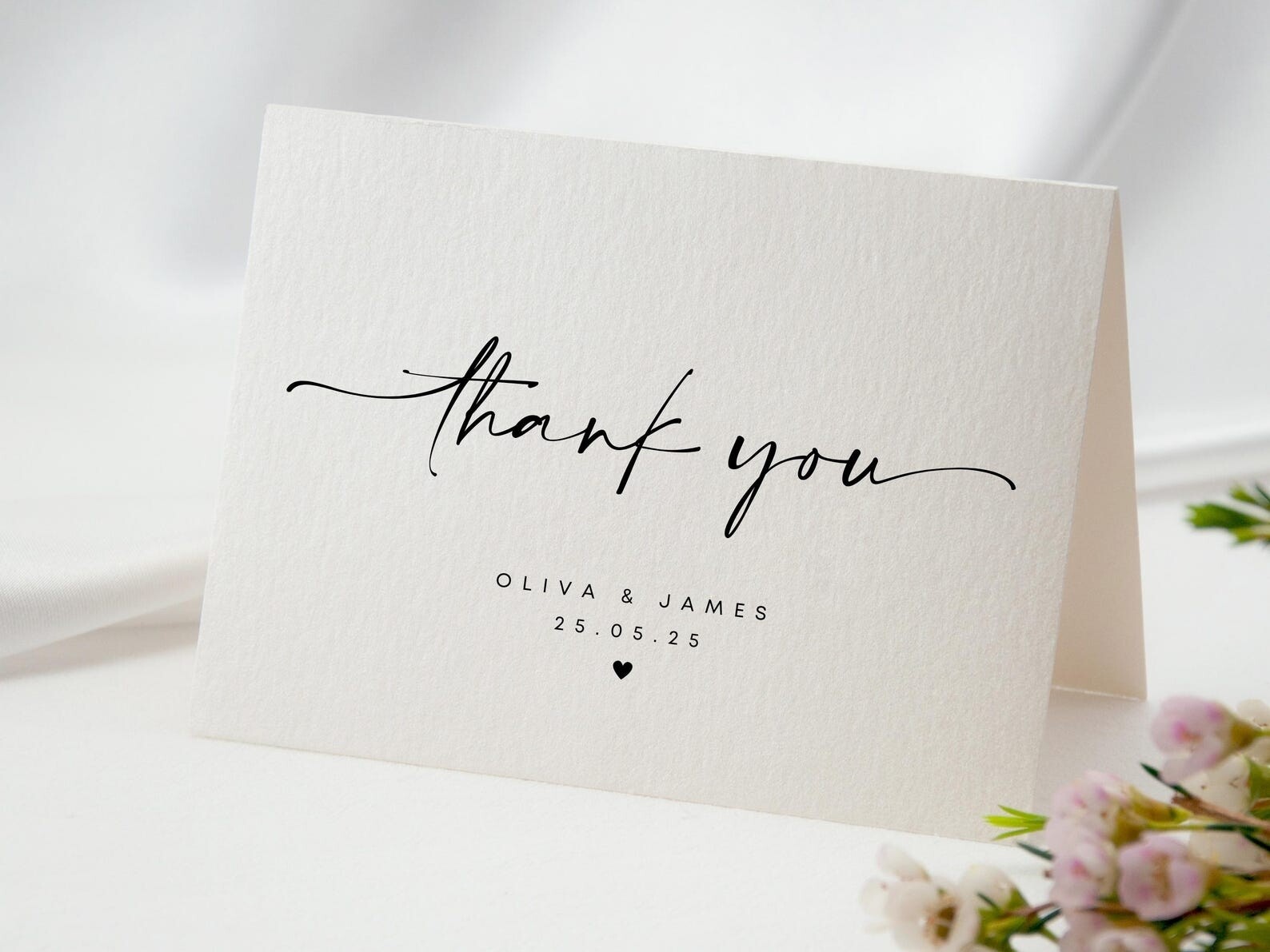 Folded Wedding Thank You Card in Cursive Font