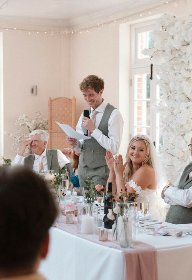 Groom gives wedding speech in Elmhay Park orangery