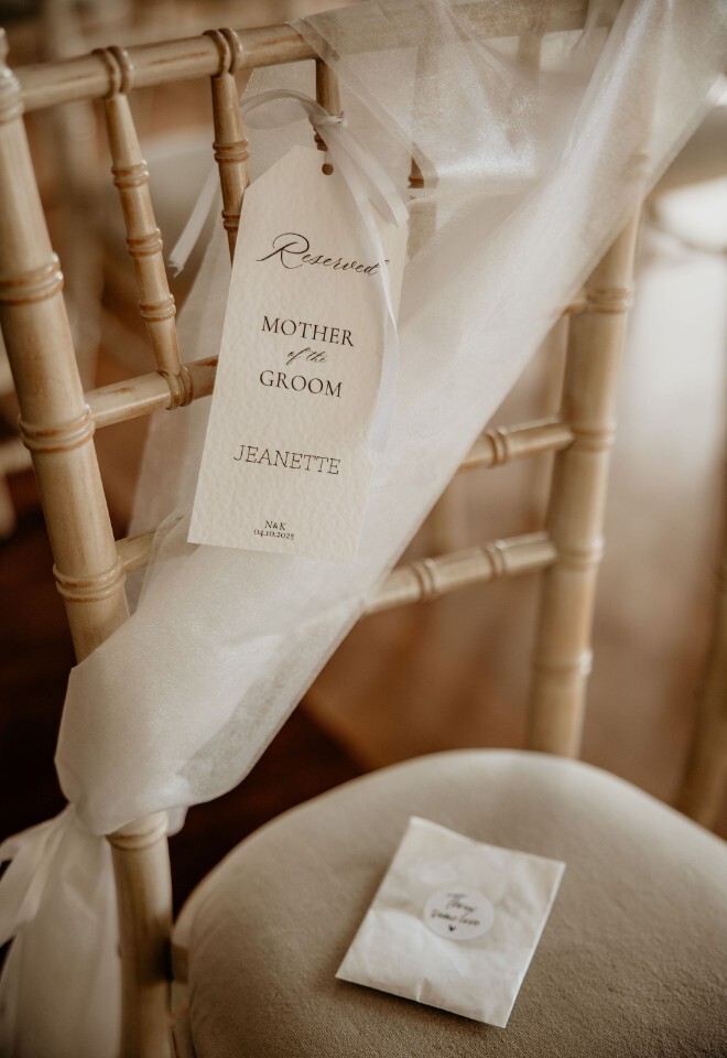 wedding chair decor for mother of the groom 