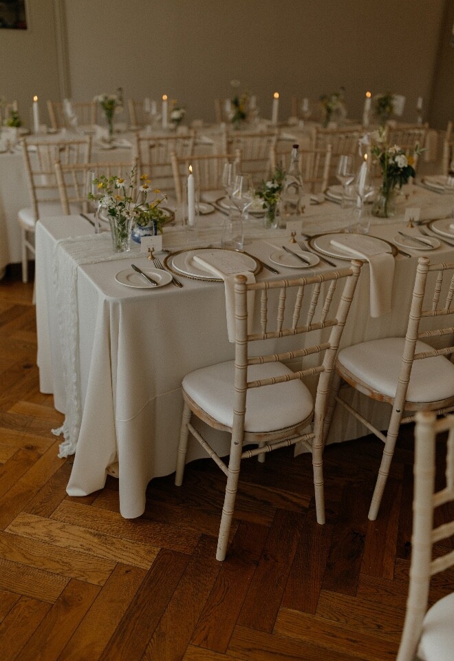 Wedding breakfast table decor and set up