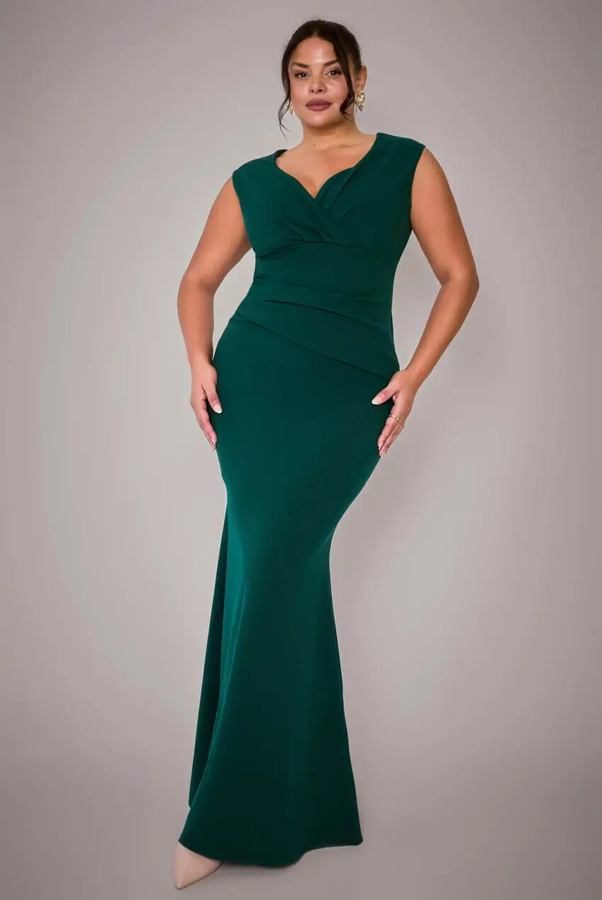 Dark green maxi dress on model