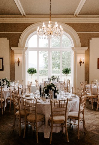 Wedding breakfast set up at Glewstone Court