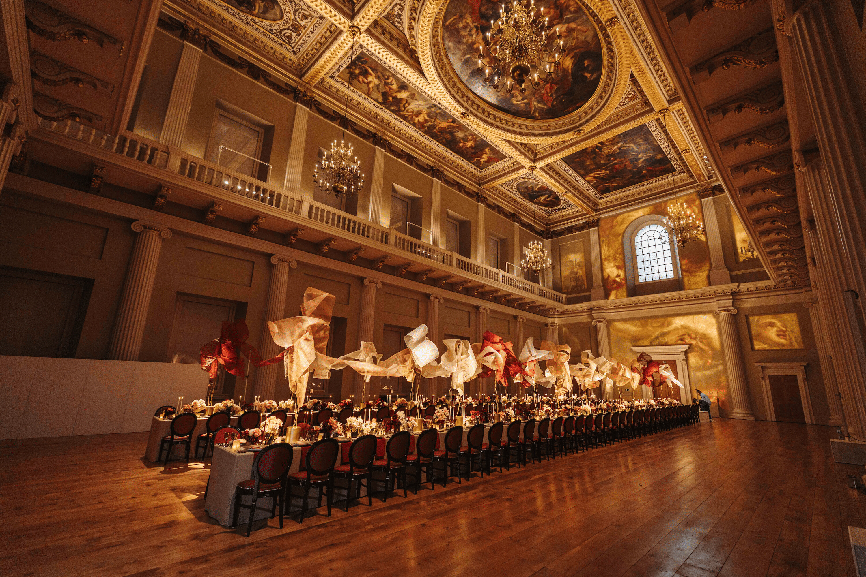 Main Hall of Banqueting House set for a luxury wedding reception
