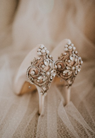 Beaded bride heels on veil at Hedsor House wedding venue Buckinghamshire