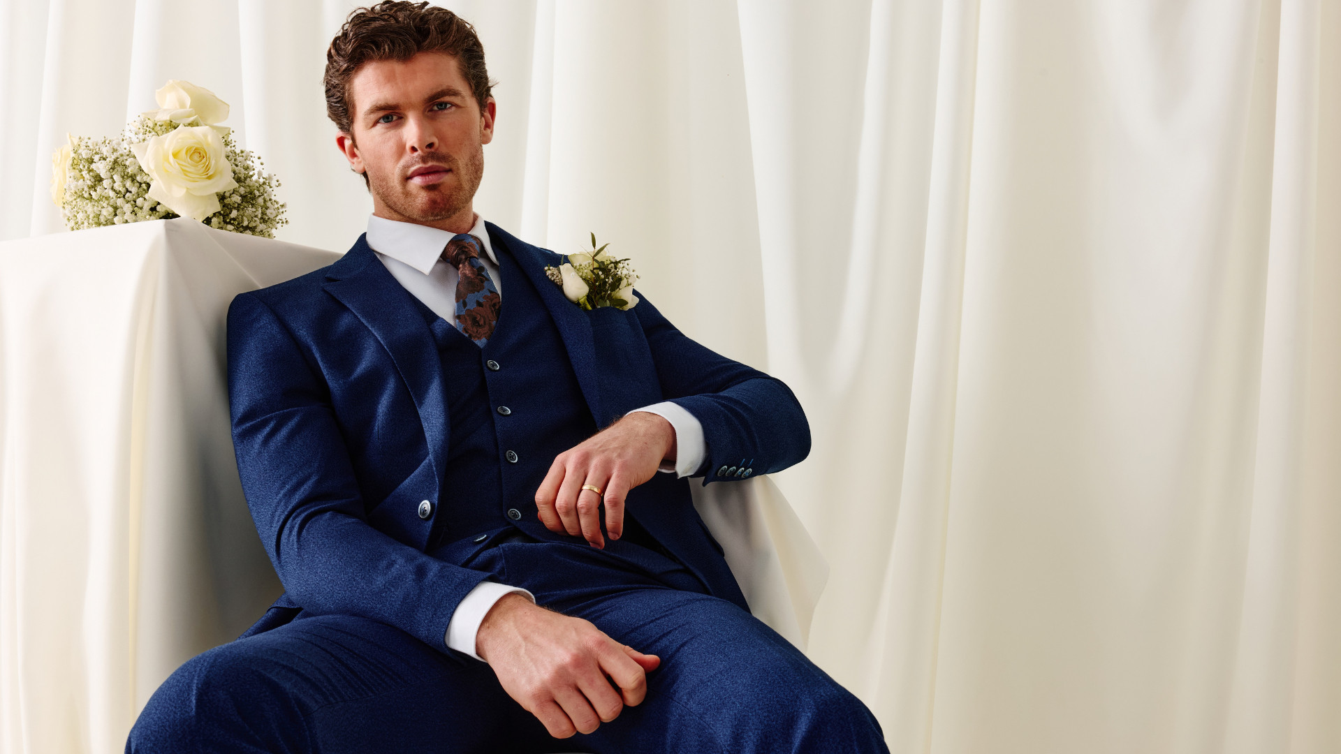 slater three piece wedding suit in navy