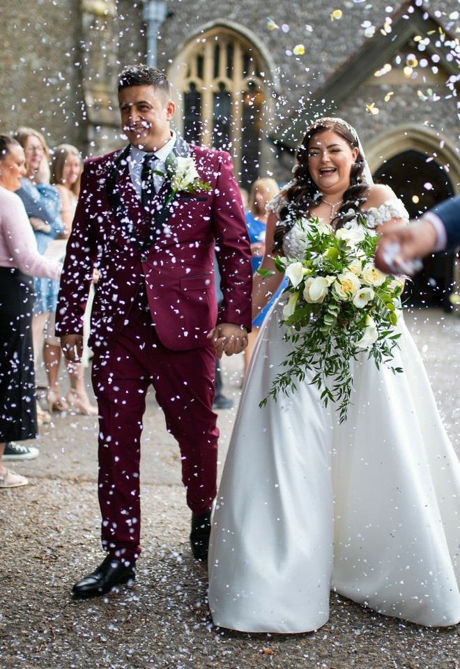Bride and Groom outside of St Peter & St Pauls Church in Greater Missenden