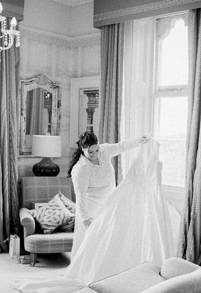 Alison with her wedding dress at Clevedon Hall