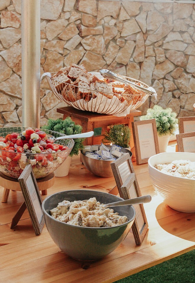 Fresh Vibrant Salad display for a BBQ Wedding at Casa Monte Cristo