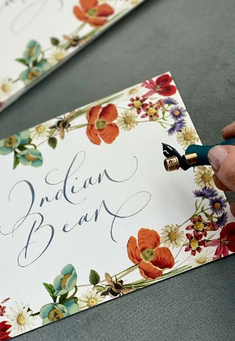 Custom grey ink for table name card in Mint Lettering calligraphy Buckinghamshire