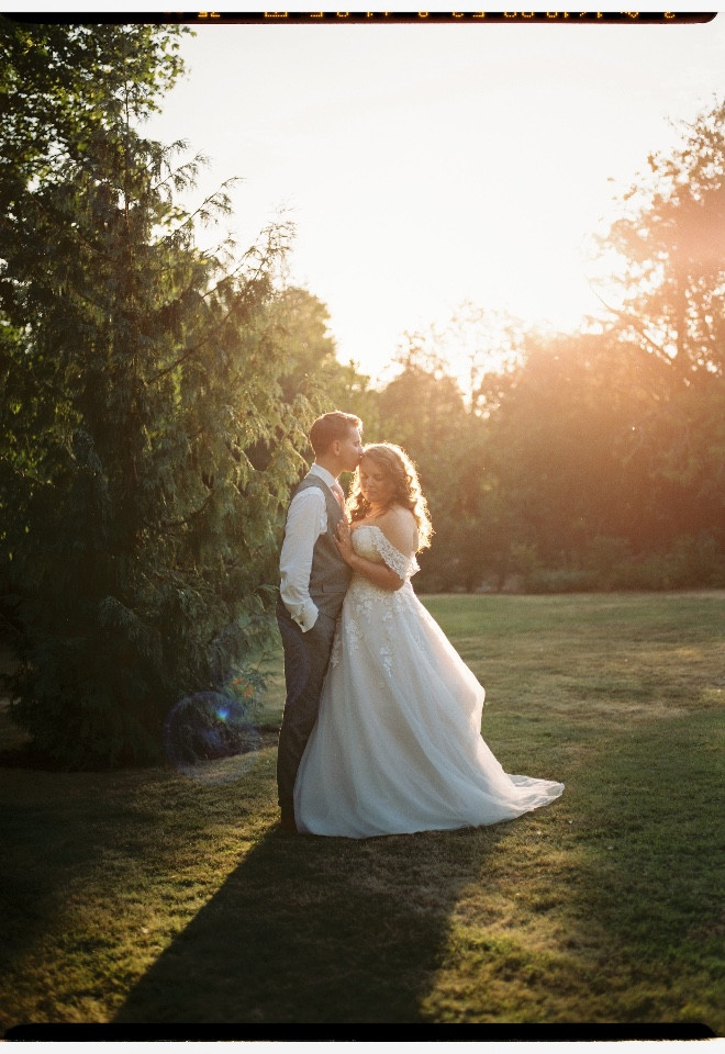 Film Wedding Photography Cotswold Sunset Bride Groom 