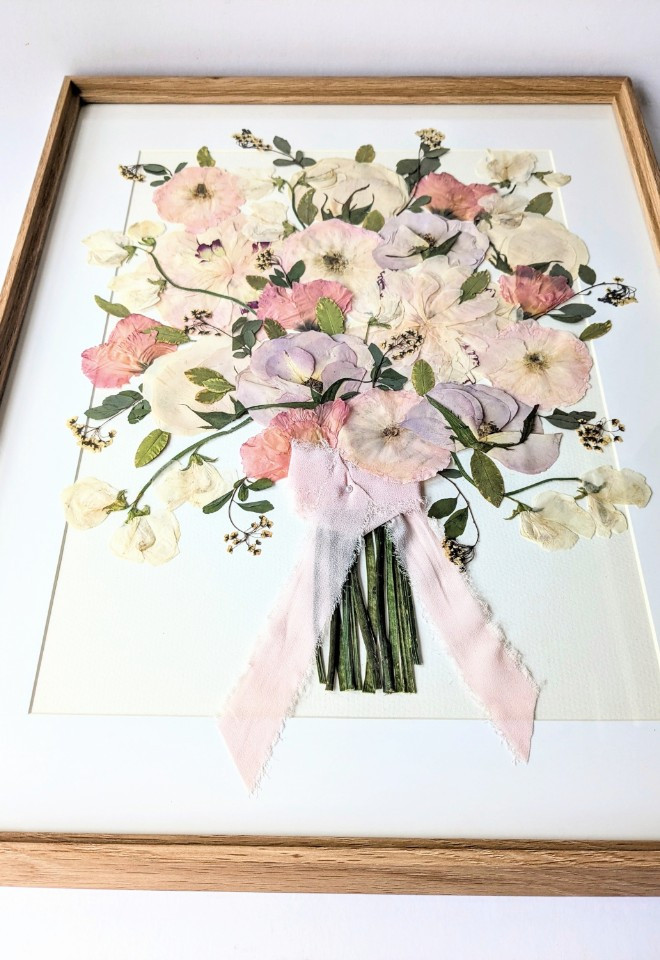 Wedding bouquet preservation art UK wildflower botanical pressed flower art wedding bouquet keepsake