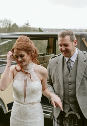 Bride and Father arriving at hotel