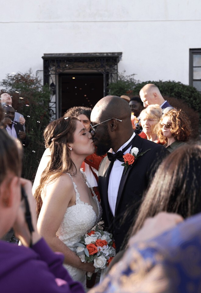 Confetti Kiss outside the Farmhouse