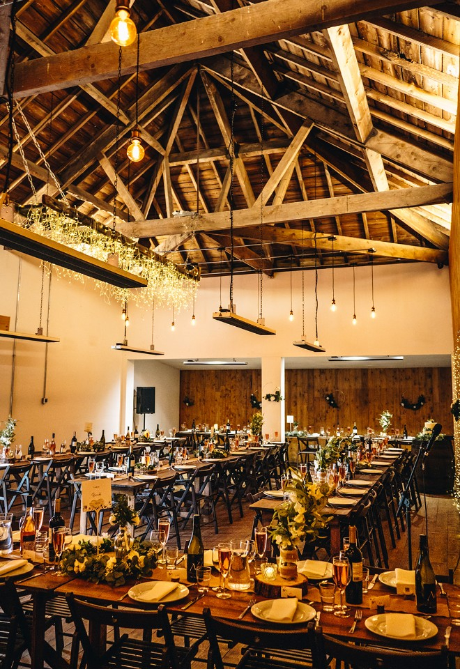 Inside the wedding barn at Folkerton Mill.  Photo by Paul Budzinski