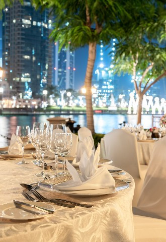 palace downtown lakeside garden set up for a wedding breakfast