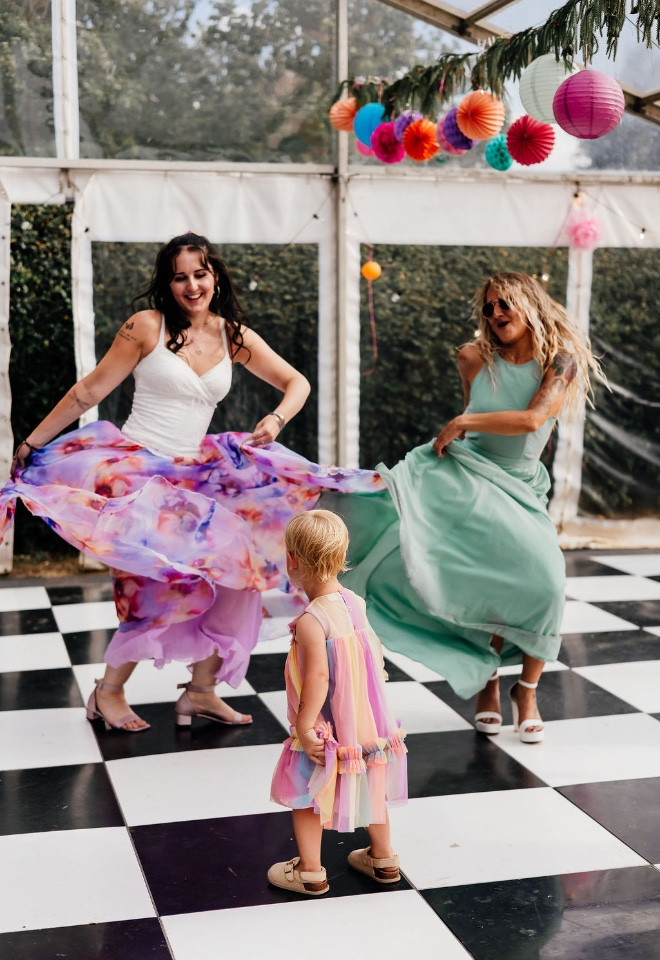 Wedding guests dancing