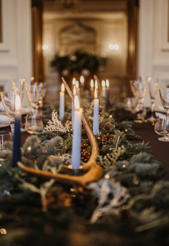 Candlelit table setting at Auchen Castle - a romantic castle wedding venue in Scotland