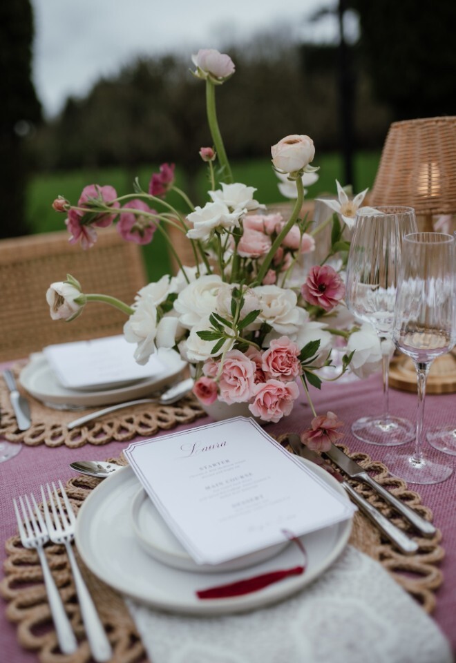 Sandstone Plates on Table with Flours and Wicker Placemat and Gondola Cutlery