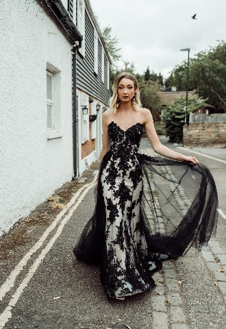 Black lace wedding dress, Fross Wedding Collections, East Sussex