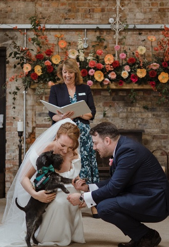 Dog ring bearer celebrant wedding barn at bottle hill