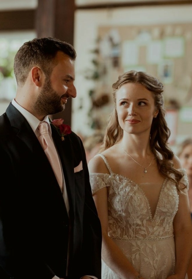 couple getting married in church
