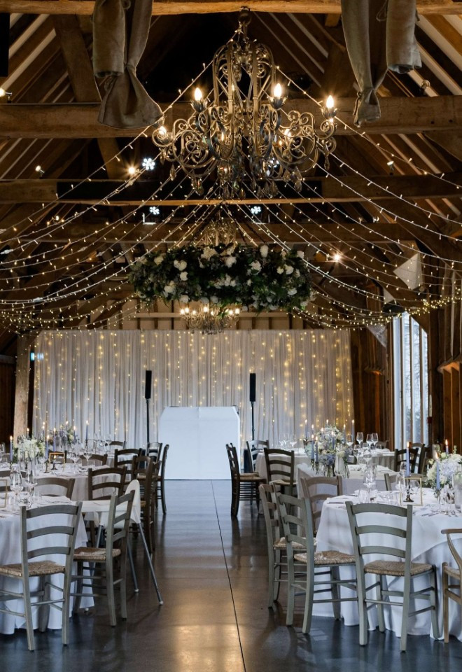 Southend Barns wedding, DJ booth, dance floor and wedding reception set up at Southend Barns, wedding venue Chichester Sussex