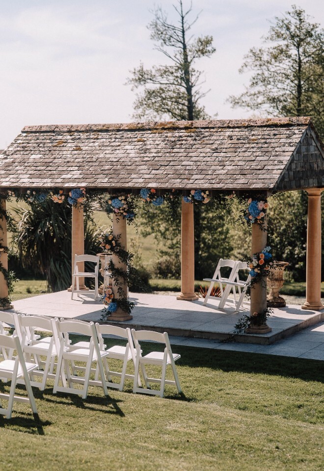 Outside weddings in cornwall at Tredudwell Manor