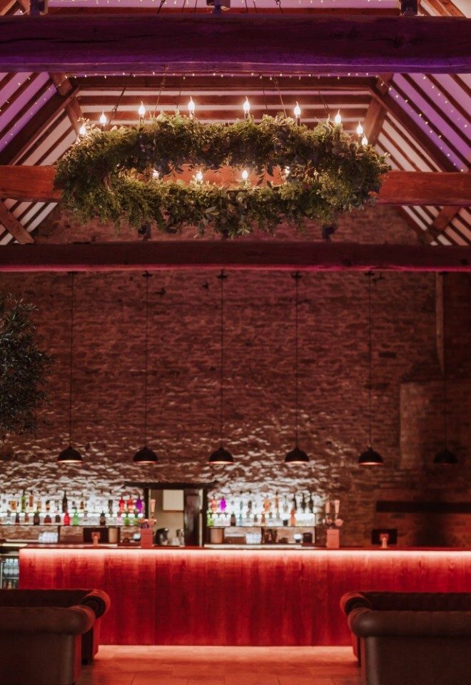 The bar area at an Oxfordshire country wedding venue