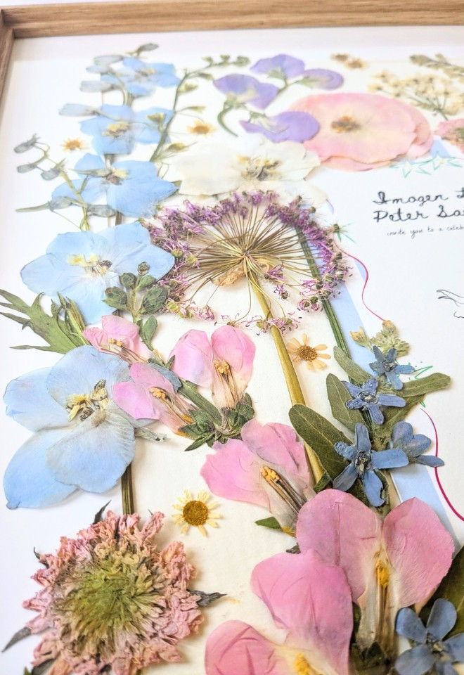 Wedding bouquet preservation art UK wildflower botanical pressed flower art wedding bouquet keepsake