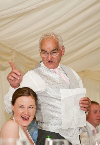 Father of the bride addresses groom during wedding speeches
