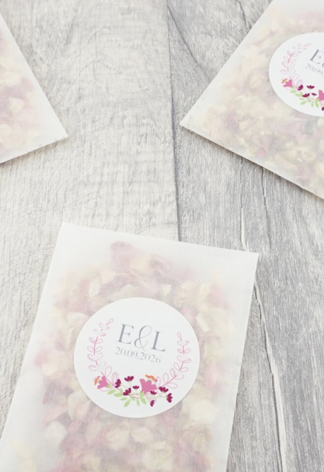 The Dried Petal Companys Glassine Confetti Envelopes Personalised Floral Wreath