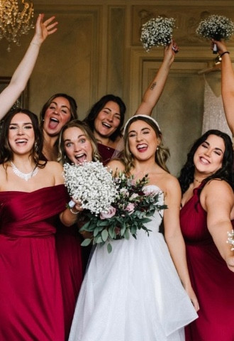 Burgundy bridesmaid makeup and hair