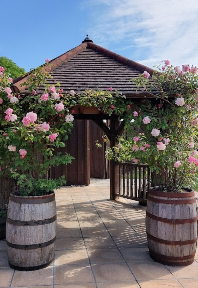 Rose Trees at the Entrance to Yarlington Barn, a Weston-super-Mare, Somerset wedding venue