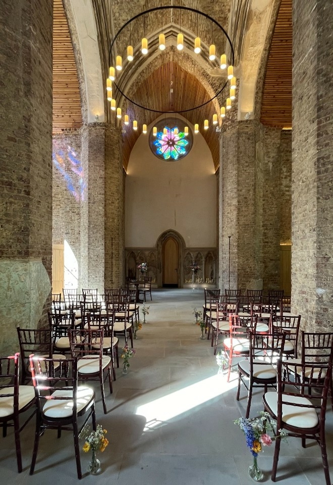 Wedding ceremony setting inside Abney Park Chapel
