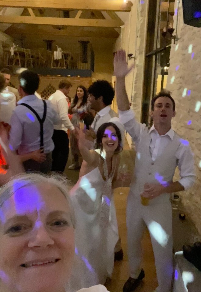 Angharad and Oliver selfie with June at Llantilio House