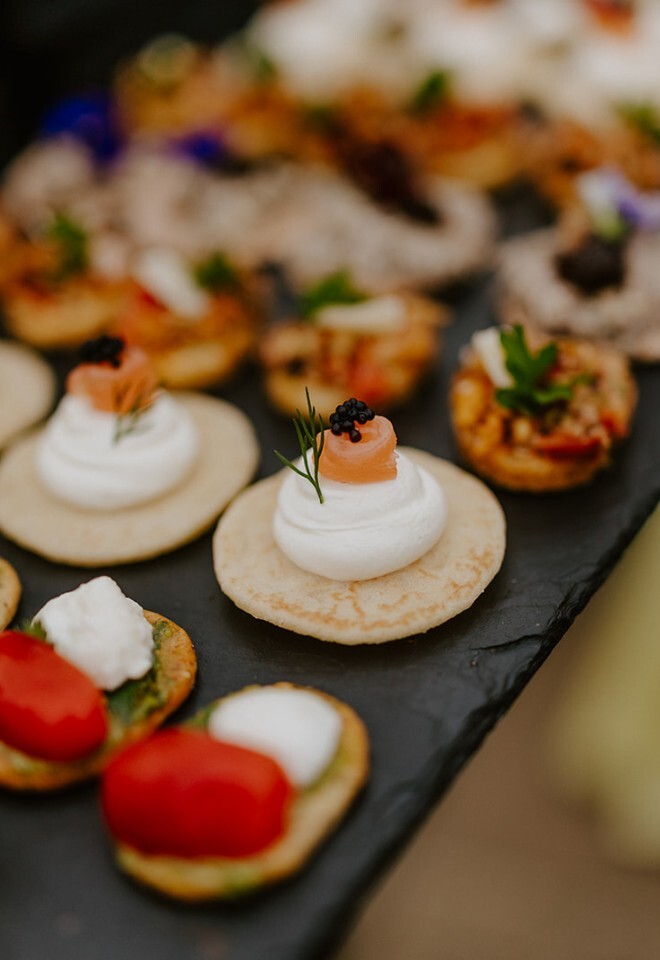 Canapes for a wedding drinks reception Lincolnshire Nottinghamshire Country House Exclusive Use Wedding Venue