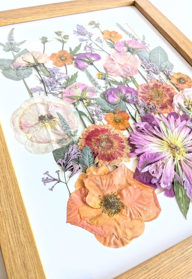 Wedding bouquet preservation art UK wildflower botanical pressed flower art wedding bouquet keepsake