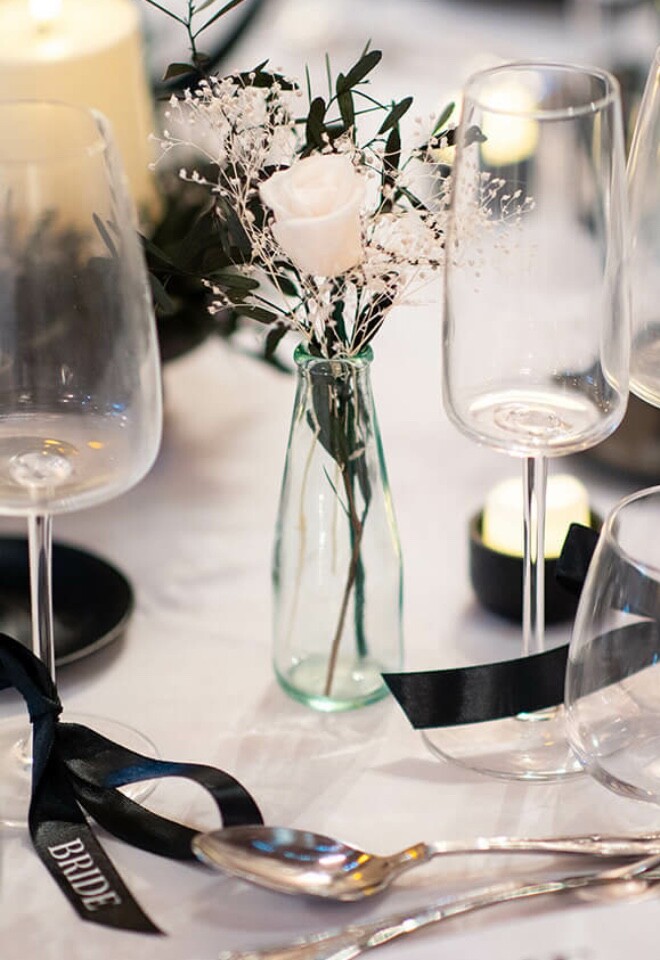 Monochrome wedding decor by AJ Events