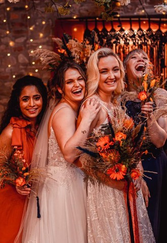 Brides with their bridesmaids on their wedding at Skitby House