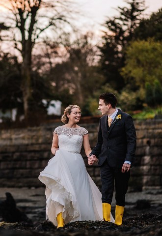 Bride and groom at Chateau Rhianfa, Anglesey, North Wales