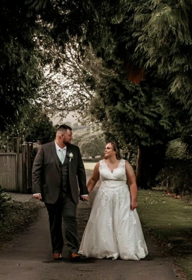 Couple walk in woods