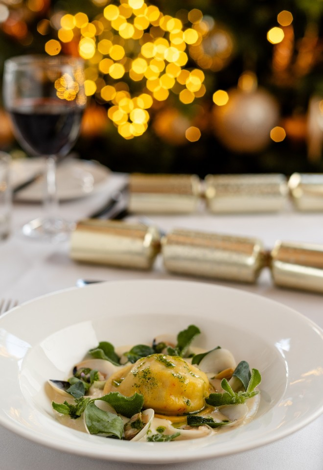 Ravioli - Smoked haddock & leek, spring onion, clam velouté, sea herbs