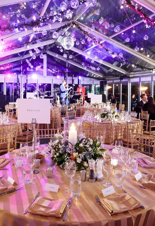 wedding reception at Battersea park in glass marquee