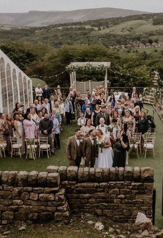 Group outdoor wedding shot at The Stables Wedding Farm