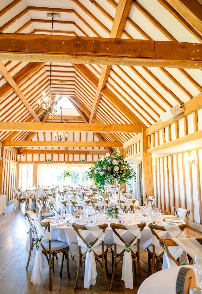 Wedding Barn, set up for a wedding breakfast at Vaulty Manor