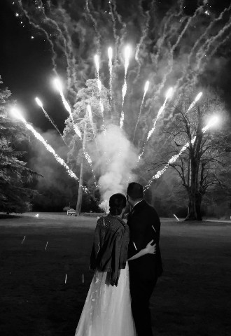Bride and groom watch the fireworks at the end of their wedding, MB Events